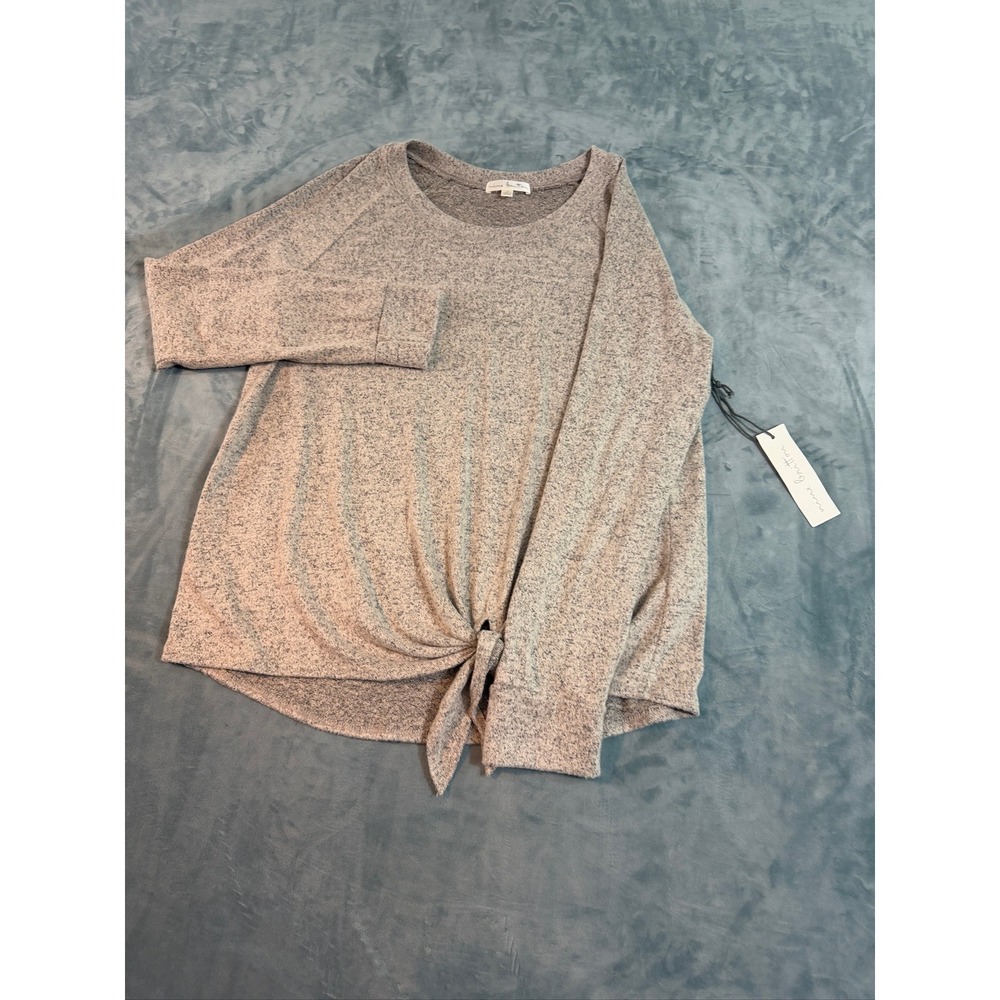 Nine Britton Womens Grey Marl Long Sleeve Tie Front Knit Top Size Medium NWT